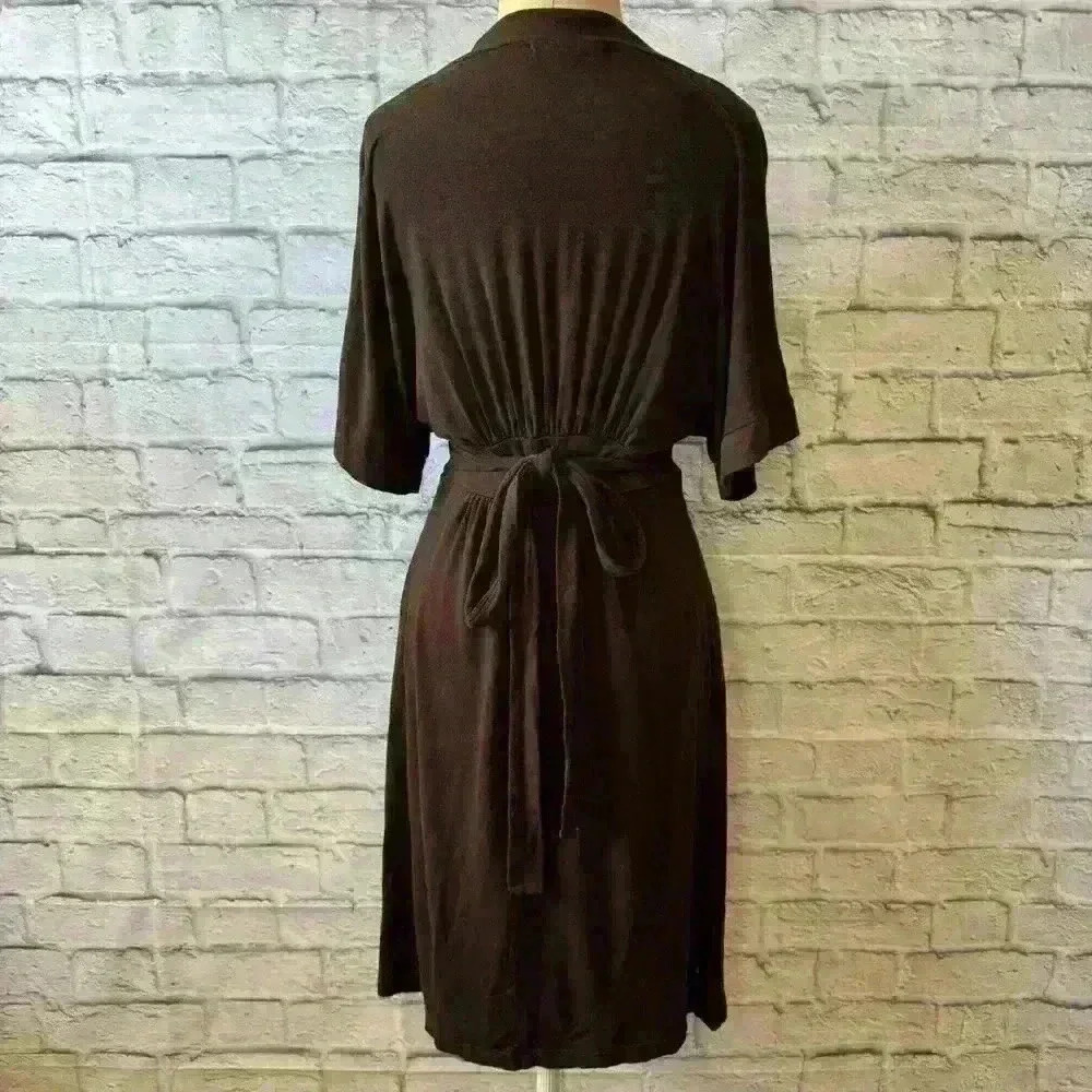 Karen Kane Small Brown Empire Tie Waist Jersey Dress Short Sleeve Knee Length - Picture 3 of 10
